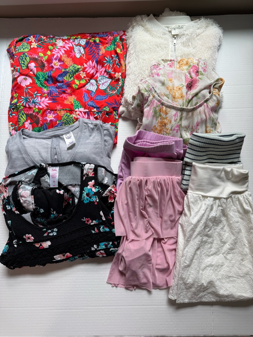 Girls size 10 clothing bundle, rompers dresses skirts shorts